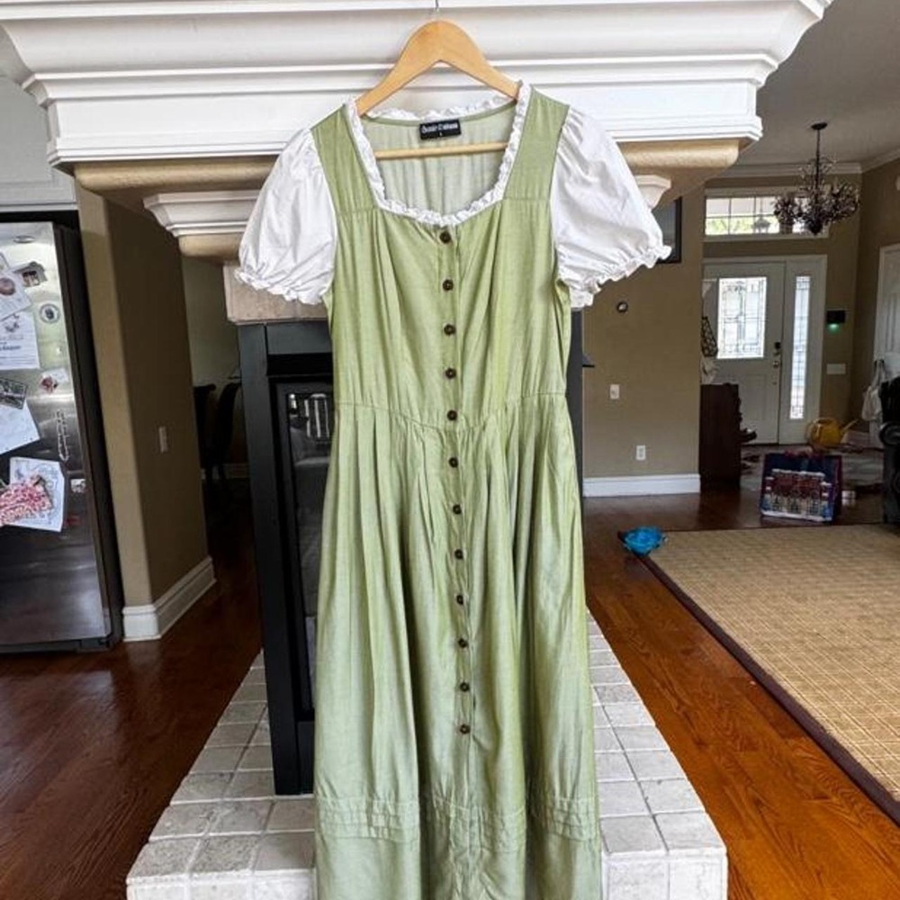 Scarlet Darkness Sage Green Dirndl Midi Dress Costume Renaissance